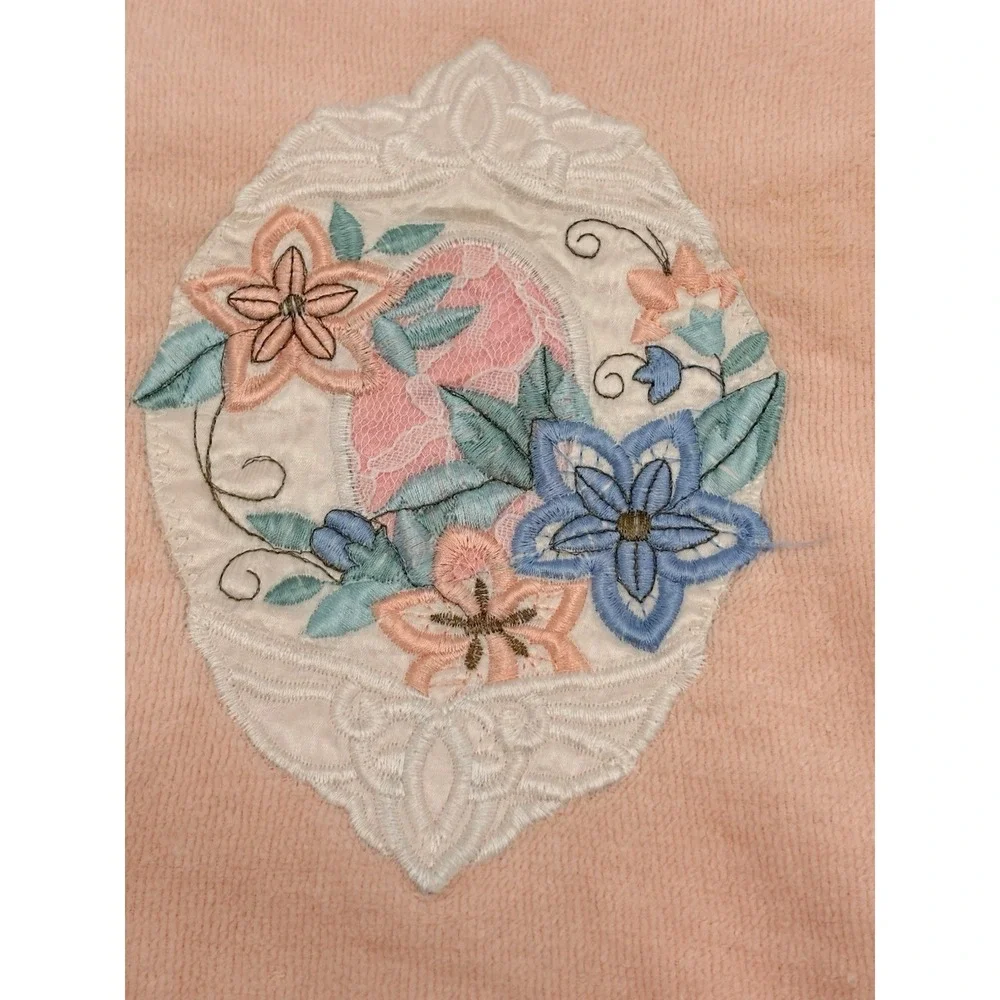 Vintage Pink‎ Bath Towel Lace Trim Floral Embroidered Cottage Granny USA 23x44